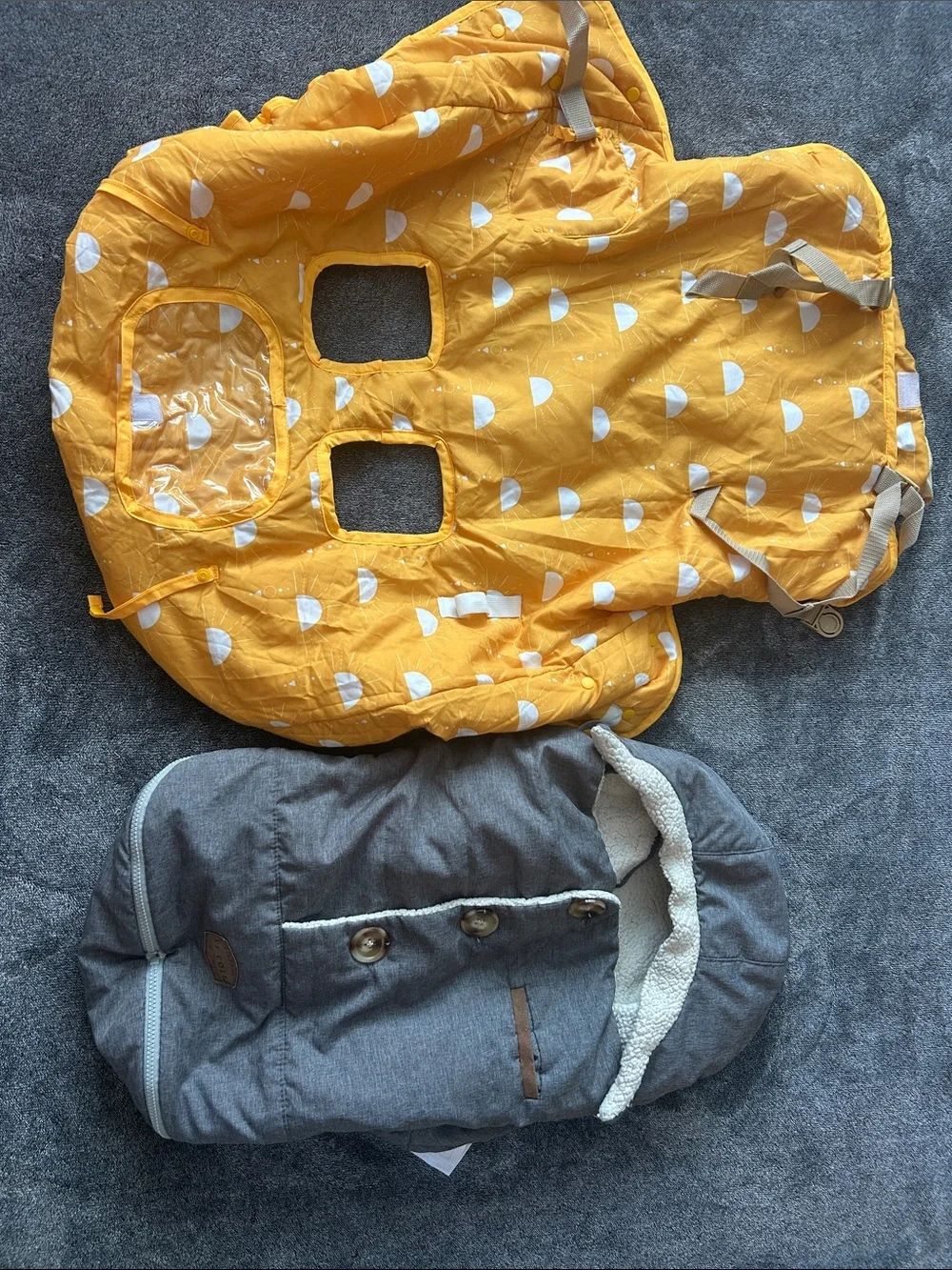 Bundle JJ Cole grey car seat cover and Yellow shopping card cover
